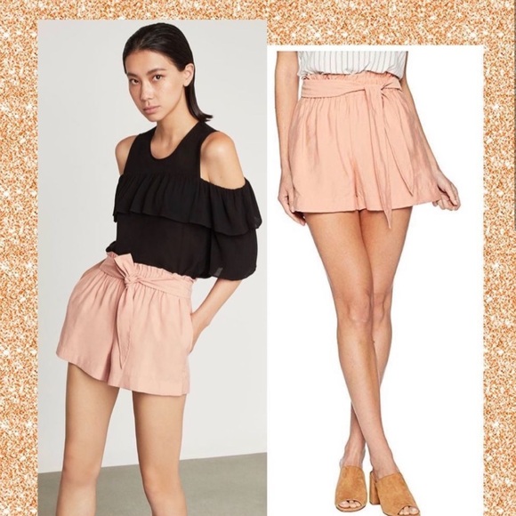 BCBGMaxAzria Paperbag Dressy Shorts Tie Waist Stretchy Dusty Peach Tan Medium - Picture 8 of 8